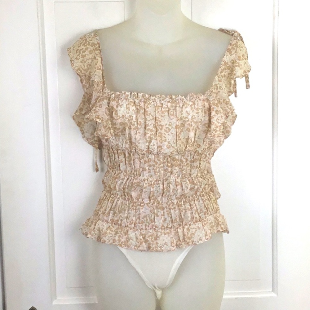 Tan Pink Leopard tie sleeve bodysuit